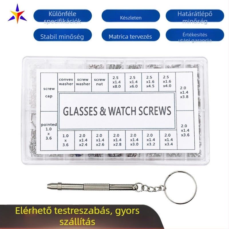1000 db rozsdamentes acél mikro szemüveg napszemüveg óra szemüveg mobiltelefon tablet csavar anya csavarhúzó