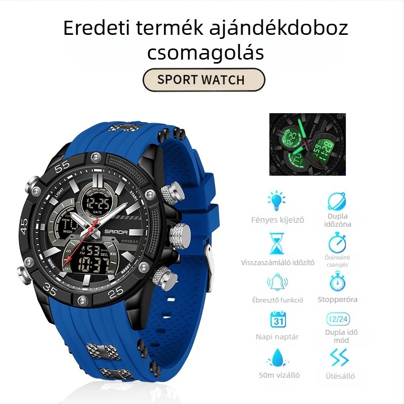 Férfi külkereskedelmi, határokon átnyúló ifjúsági sportok elektronikus divatos, multifunkcionális, világító, vízálló ébresztőóra, élő robbanások