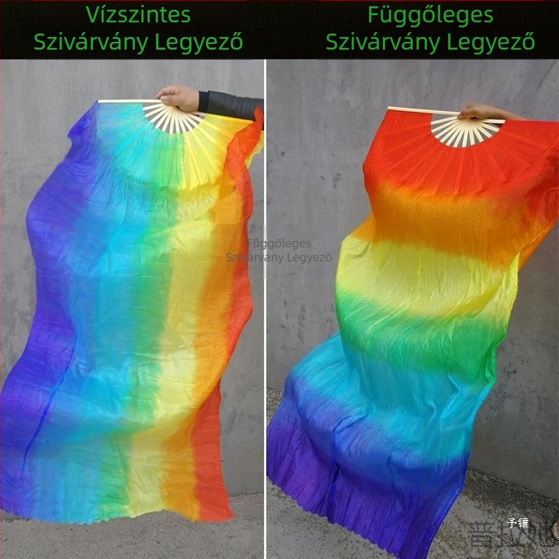Tánclegyező Tánclegyező Színes színátmenetes szivárványlegyező Megnyújtott selyemlegyező Négyzet alakú Yangko előadás kelléklegyező