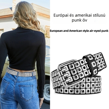 Európai és amerikai punk stílusú niš szegecselt fűzőlyukú női diáköv, trendi, stílusos, divatos, dekoratív farmeröv