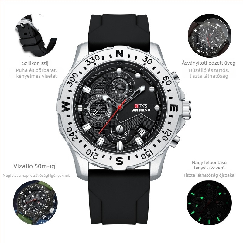 Férfi elektronikus kvarcóra, divatos, egyszerű naptáras, sport, multifunkcionális, vízálló, gyári ellátás 2024 új