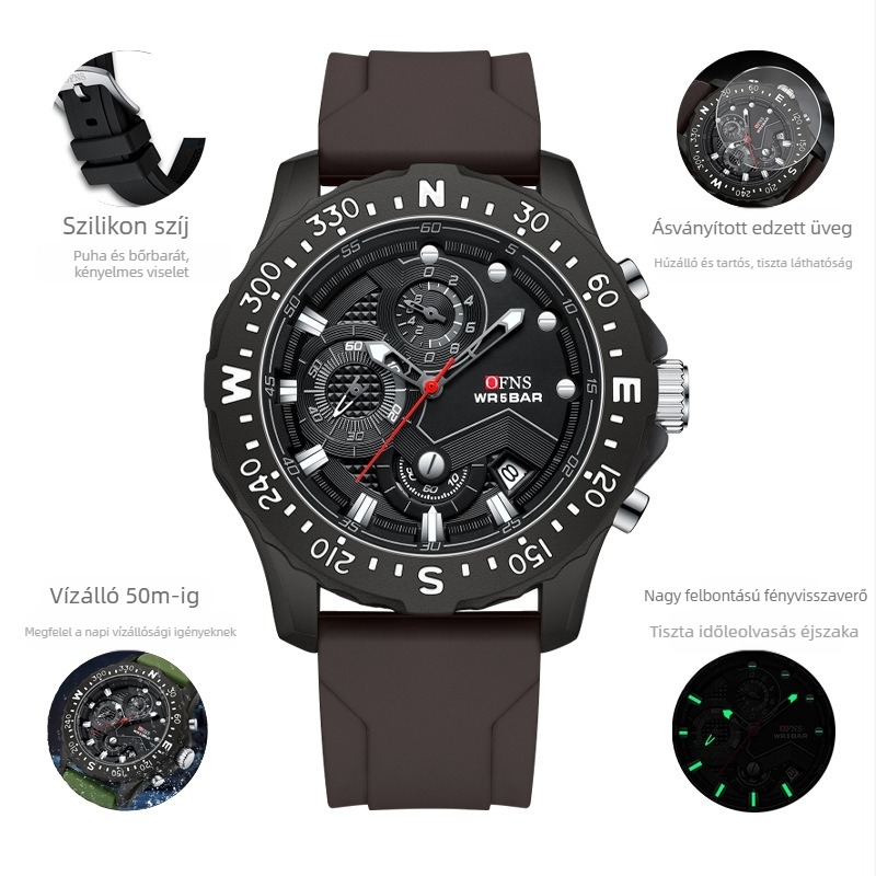 Férfi elektronikus kvarcóra, divatos, egyszerű naptáras, sport, multifunkcionális, vízálló, gyári ellátás 2024 új