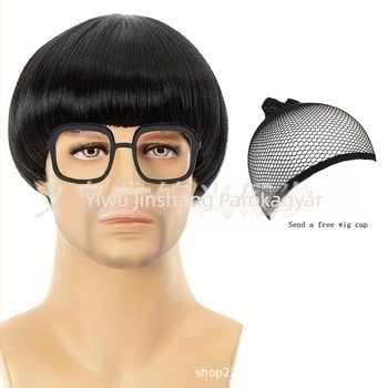 Férfi fekete COS görögdinnye fejű paróka gombafejű paróka fazék sapka fejű paróka bolondfejű paróka