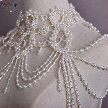 Yulapan VG09A európai és amerikai új stílusú, könnyű luxus kézzel készített gyöngyös vállpántos gyöngy bojtos vállláncos ruha kiegészítőkkel