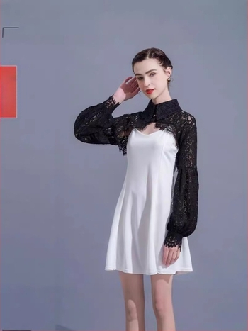 Francia Retro Rövid Felső Női Design Sense Niche Szuper Tündér Lámpás Ujjú Napálló Kis Nyári Csipkés Vékony Külsővel