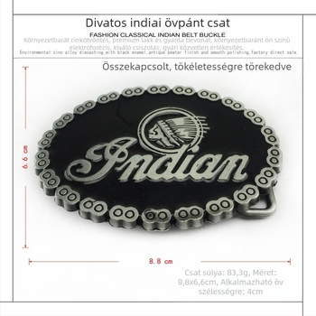 BULLZINE cinkötvözetből készült indiai motorkerékpár-láncos övcsat 03137 retró hétköznapi övcsat