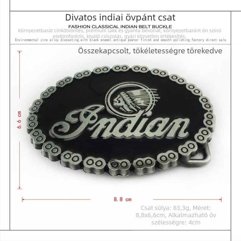 BULLZINE cinkötvözetből készült indiai motorkerékpár-láncos övcsat 03137 retró hétköznapi övcsat