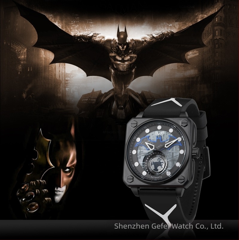 Kék Batman teljesen automata mechanikus fiú hétköznapi futóóra lány sport divatos kreatív óra