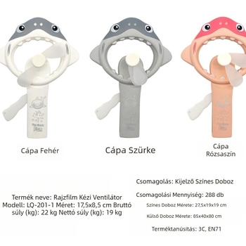 Határokon átnyúló aranyos rajzfilm kézi ventilátor cápa hordozható kézi ventilátor nyári kézi mini ventilátor