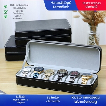 Gold Guild csomagolás PU bőr struccmintás 6102 pozíciós óratáska ékszertároló kijelző cipzáras csomagolódoboz