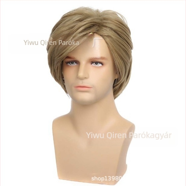 Qiren paróka gyári új férfi haj len arany rövid férfi haj részleges ferde frufru rövid haj férfi fejfedő spot nagykereskedelem