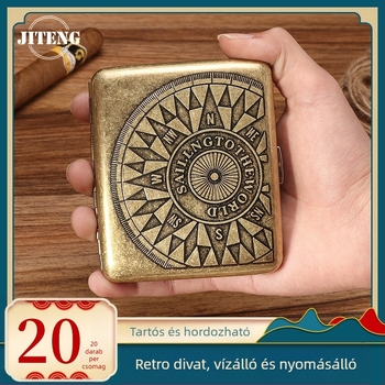 Új fém kétoldalas felhajtható 20 cigarettatartó bronzvirágos automata hordozható cigarettatartó raktáron gyári nagykereskedelemben