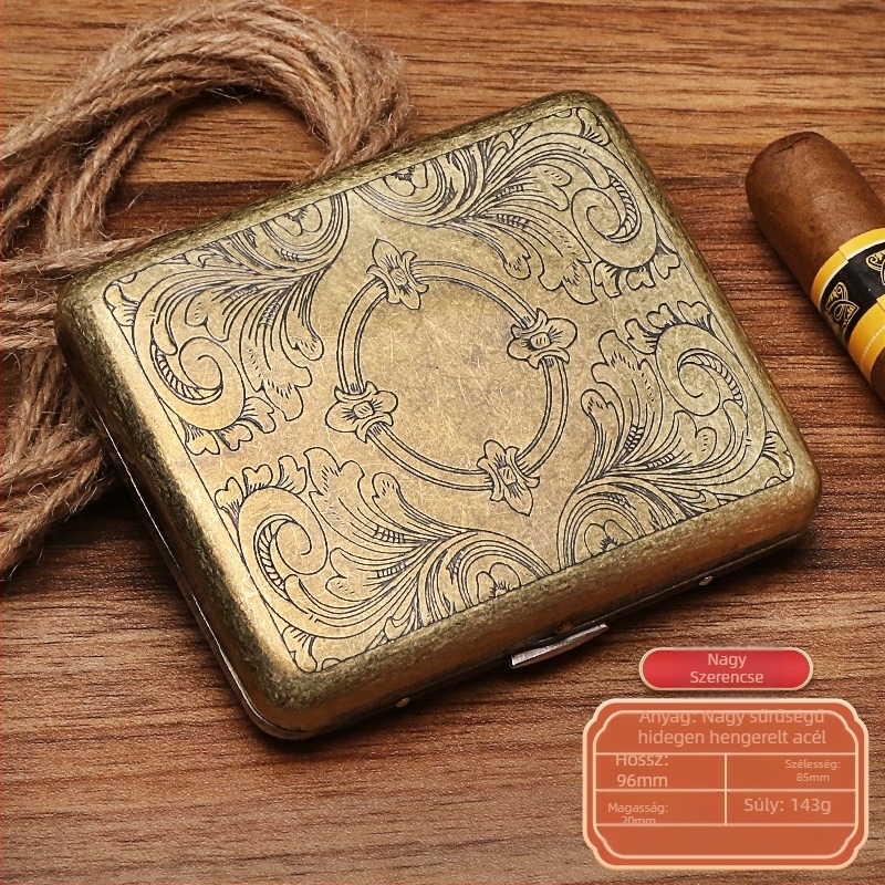 Új fém kétoldalas felhajtható 20 cigarettatartó bronzvirágos automata hordozható cigarettatartó raktáron gyári nagykereskedelemben