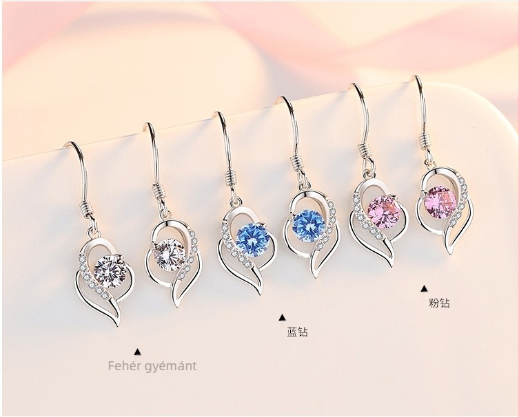 Sterling ezüst szív alakú fülbevalók fülbevalók gyémántberakásos divatos temperamentum koreai személyiség kreatív fülbevalók női születésnapi ajándék barátnőnek