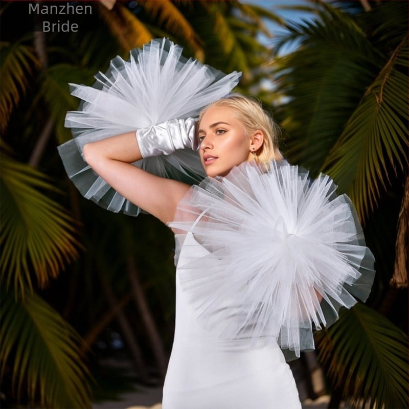 Manzhen menyasszonyi ruha, fehér kesztyű, menyasszonyi stílusú, karvédő, hosszított könyökvédő, szatén kesztyű MM10