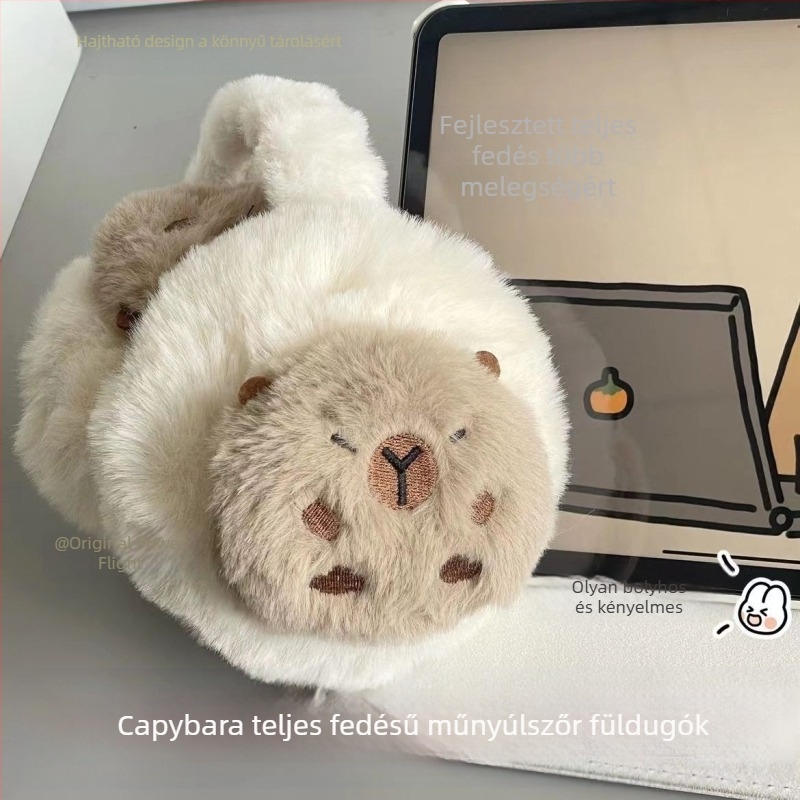 Capabala capybara téli kesztyű fülvédők meleg kétrészes aranyos női fagyálló plüss hidegálló fülvédők fülvédők