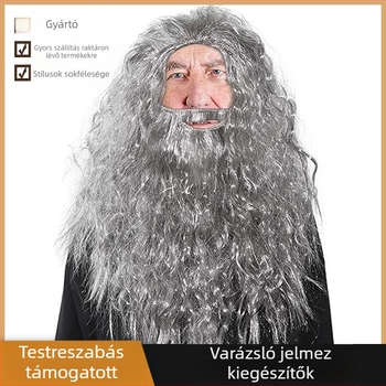 Szürke varázsló szakáll és paróka varázsló jelmez kiegészítők Halloween móka apák napja felnőtt jelmez kiegészítők