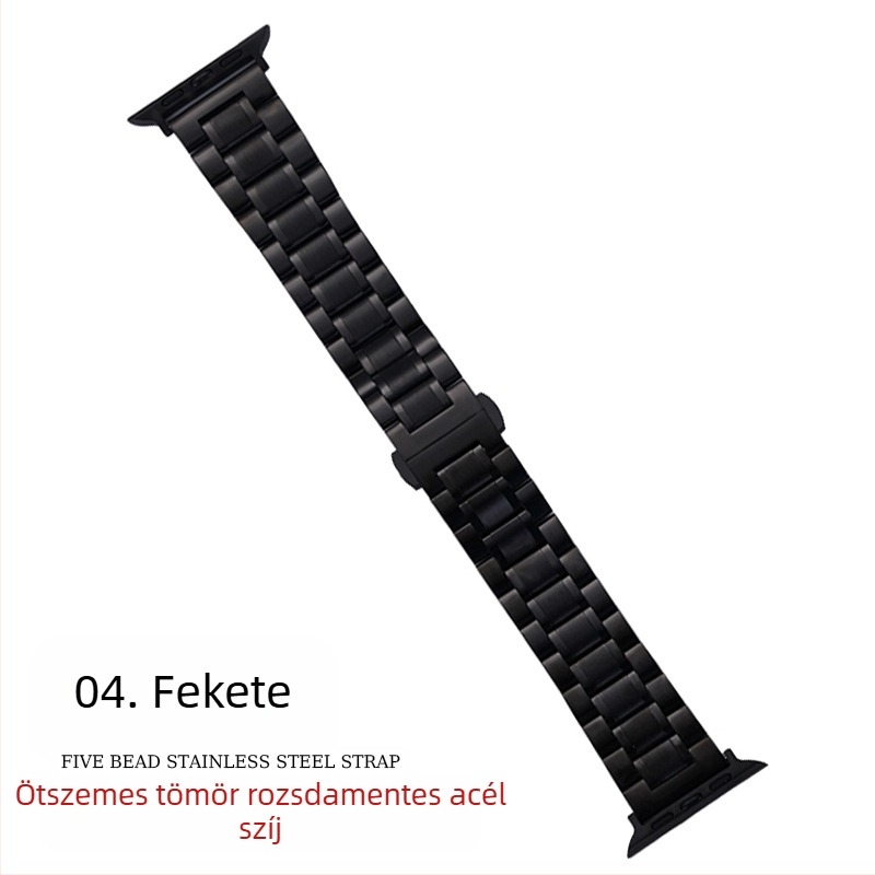 Apple AppleWatch Five Beads Makers tömör pillangós csattal iWatch rozsdamentes acél Huawei óraszíj