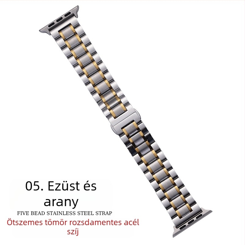 Apple AppleWatch Five Beads Makers tömör pillangós csattal iWatch rozsdamentes acél Huawei óraszíj