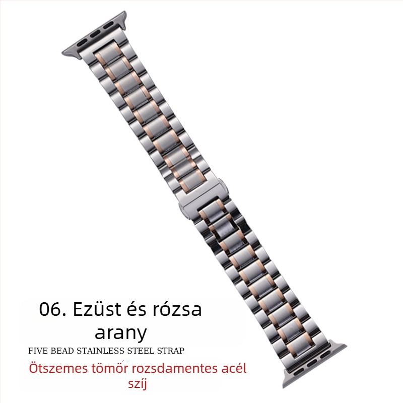 Apple AppleWatch Five Beads Makers tömör pillangós csattal iWatch rozsdamentes acél Huawei óraszíj
