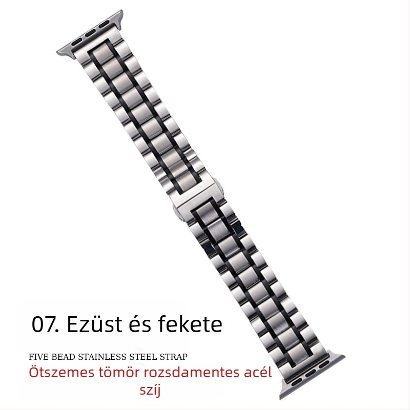 Apple AppleWatch Five Beads Makers tömör pillangós csattal iWatch rozsdamentes acél Huawei óraszíj