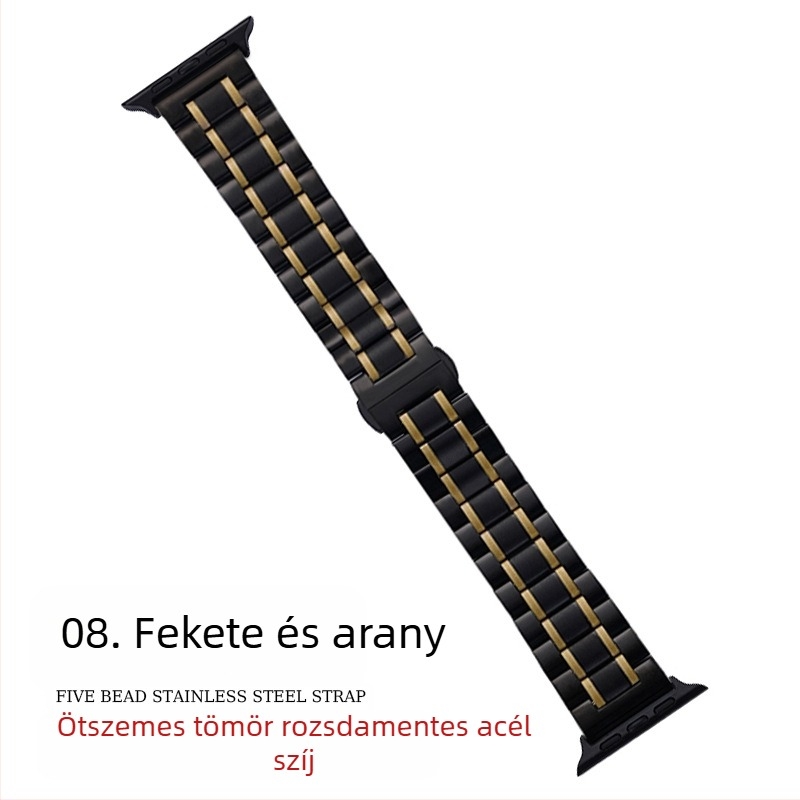 Apple AppleWatch Five Beads Makers tömör pillangós csattal iWatch rozsdamentes acél Huawei óraszíj