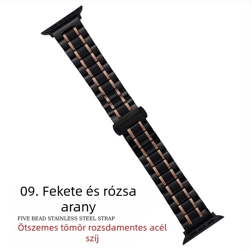 Apple AppleWatch Five Beads Makers tömör pillangós csattal iWatch rozsdamentes acél Huawei óraszíj