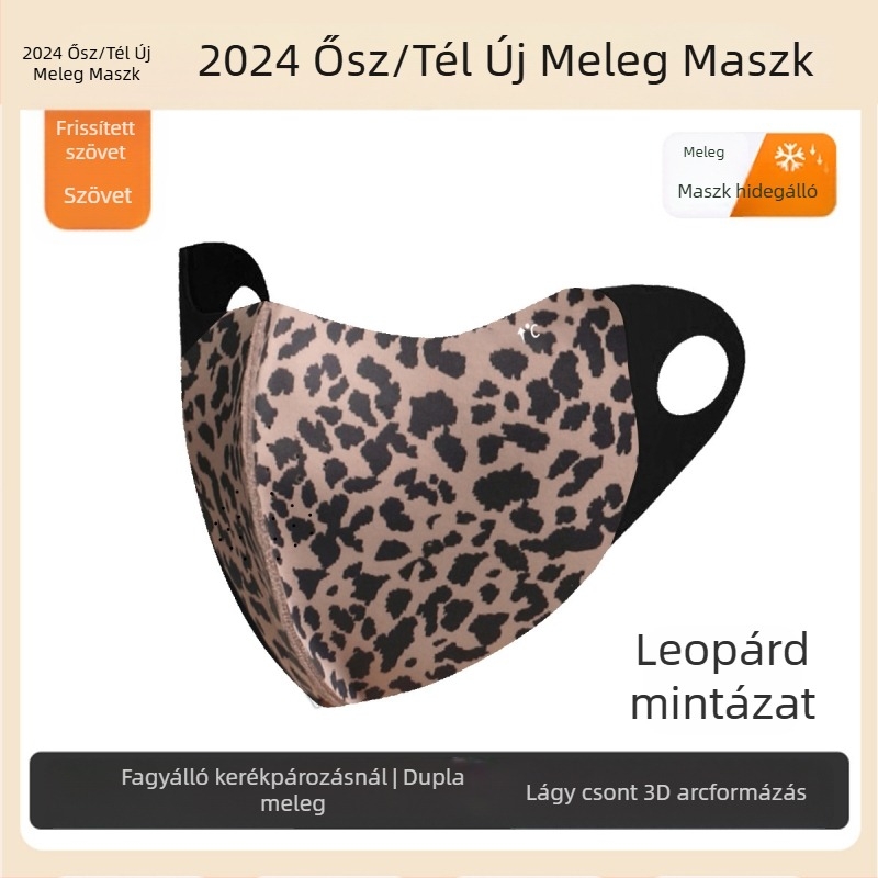 Új divatos meleg maszk mosható varrással leopárdmintás lélegző maszk 3D arcjavító arcmaszk kicsi szélálló téli lovaglás