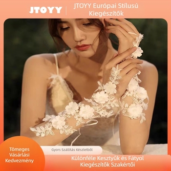 2025 Új Menyasszonyi Esküvői Kesztyűk Fehér Virágos Gyöngy Fotóstúdió Kivágott Ujjatlan Naptej Utazó Fotós Kesztyűk