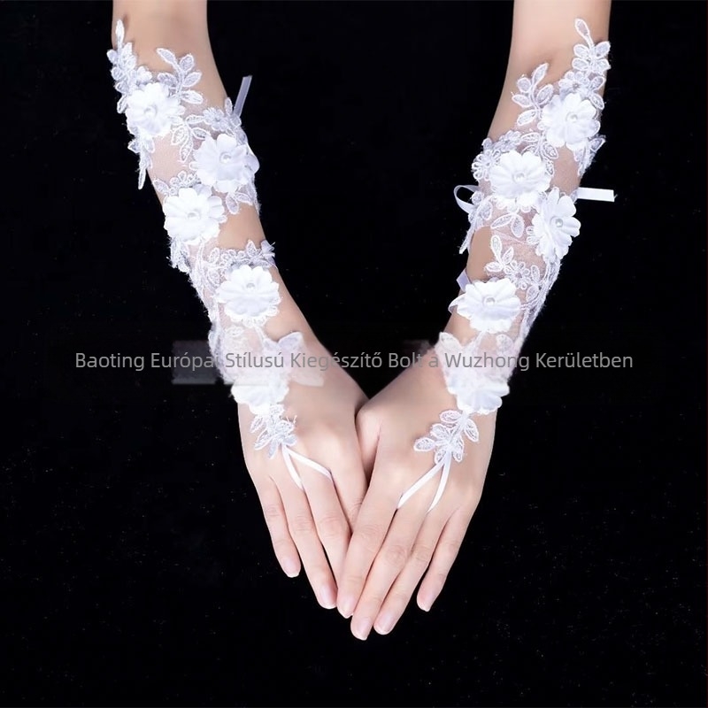 2025 Új Menyasszonyi Esküvői Kesztyűk Fehér Virágos Gyöngy Fotóstúdió Kivágott Ujjatlan Naptej Utazó Fotós Kesztyűk