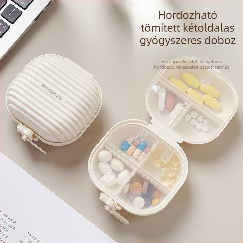 Kreatív cipzáras kis gyógyszeres doboz, hordozható, kétoldalas, különálló gyógyszertároló doboz, háztartási, nedvességálló, alcsomagolású, lezárt doboz