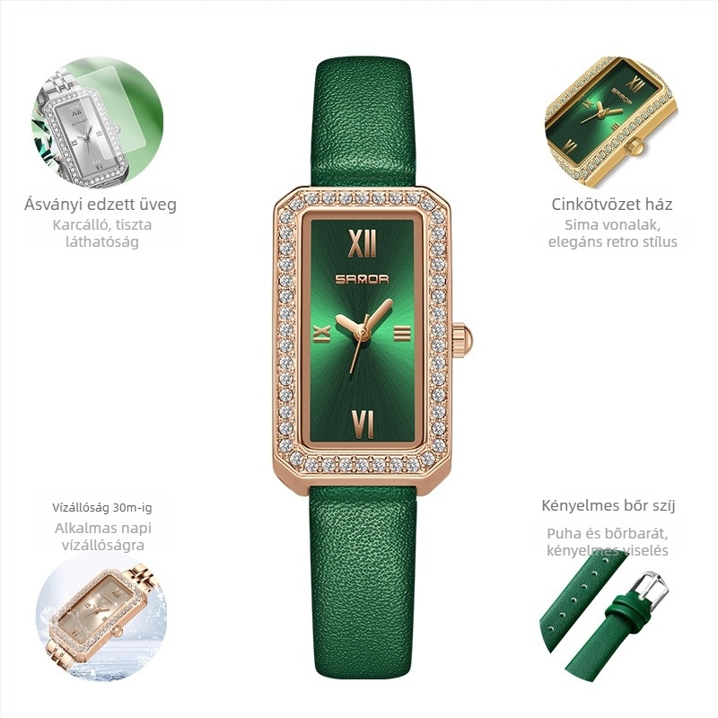 Női hosszú, négyzet alakú karóra 2024 új, gyémántokkal kirakott kvarcóra divatos, minden mérkőzésre alkalmas, kültéri, vízálló árapályövvel