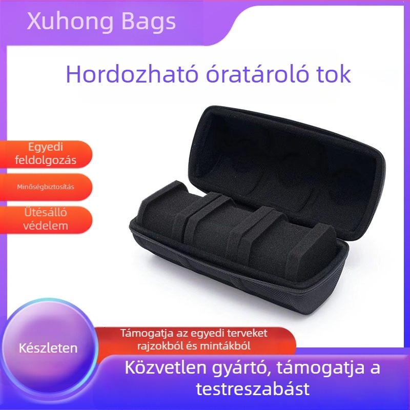 Gyári közvetlen értékesítésű Eva óradoboz, vízálló és esésgátló, hárompozíciós fekete óratáska, hordozható Eva óratároló doboz