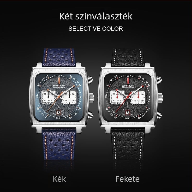 Férfi határokon átnyúló robbanások 2024 új élő robbanások valódi bőr négyzet alakú üzleti multifunkcionális kronográf kvarcóra
