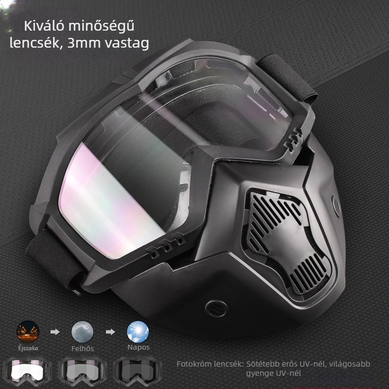 Színváltós lencsés 3 mm-es taktikai maszk kültéri kerékpározáshoz sífutáshoz védőszemüveg maszk kültéri CS védőfelszerelés