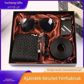 Férfi üzleti ajándékszett, öv, pénztárca, napszemüveg, karkötő, praktikus Valentin-napi hálaadás ajándék