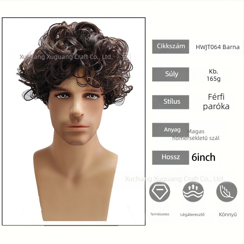 TEMU európai és amerikai paróka férfi paróka rövid haj férfi bolyhos sötétbarna paróka frufru felfelé fordított rövid haj göndör haj