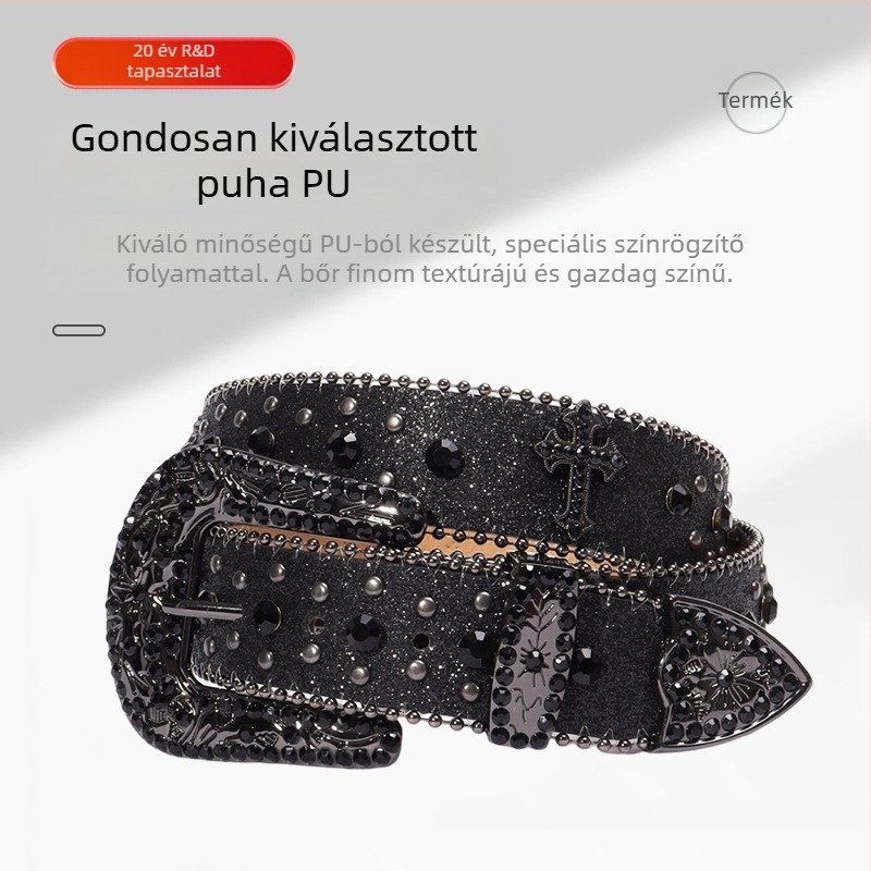 Gyári nagykereskedelmi kereszt ötvözet strassz öv punk stílusú divatos öv személyiség western farmer ruházati kiegészítők