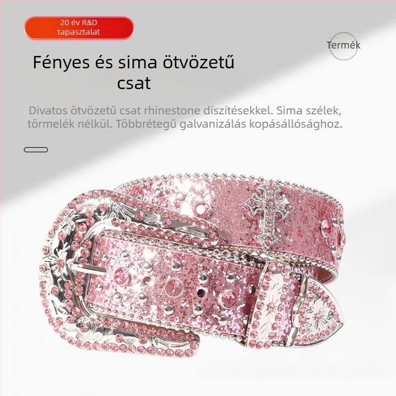 Gyári nagykereskedelmi kereszt ötvözet strassz öv punk stílusú divatos öv személyiség western farmer ruházati kiegészítők