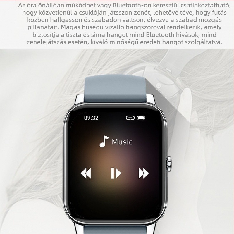 Okosóra P90 Új 1,85 négyzet alakú képernyő Bluetooth hívásinformációk Légzéstréning Pulzus Alvásfigyelés