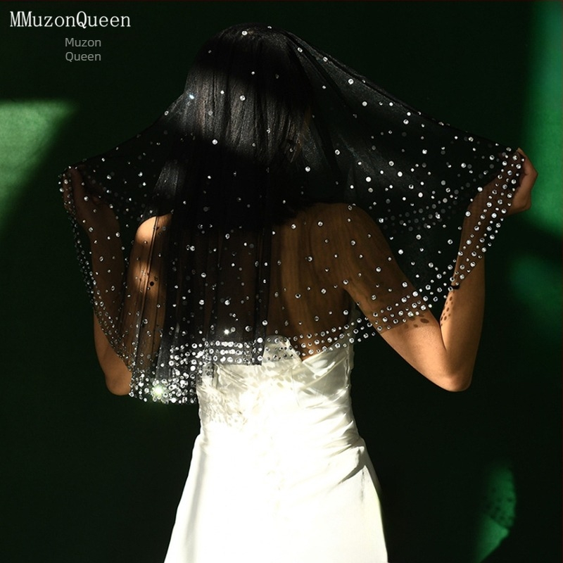 Manzhen strasszos fekete menyasszonyi fonal titkosított strasszos hajfésű nélküli esküvői fonal vintage fotóékszer M132