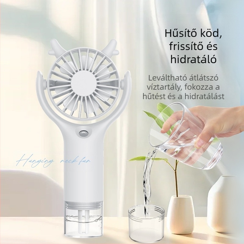 Határokon átnyúló új kézi permetező ventilátor mini hordozható nyakventilátor asztali némító nehéz köd ajándék nagykereskedelem