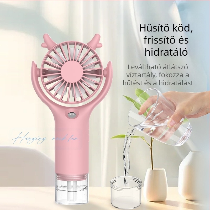 Határokon átnyúló új kézi permetező ventilátor mini hordozható nyakventilátor asztali némító nehéz köd ajándék nagykereskedelem