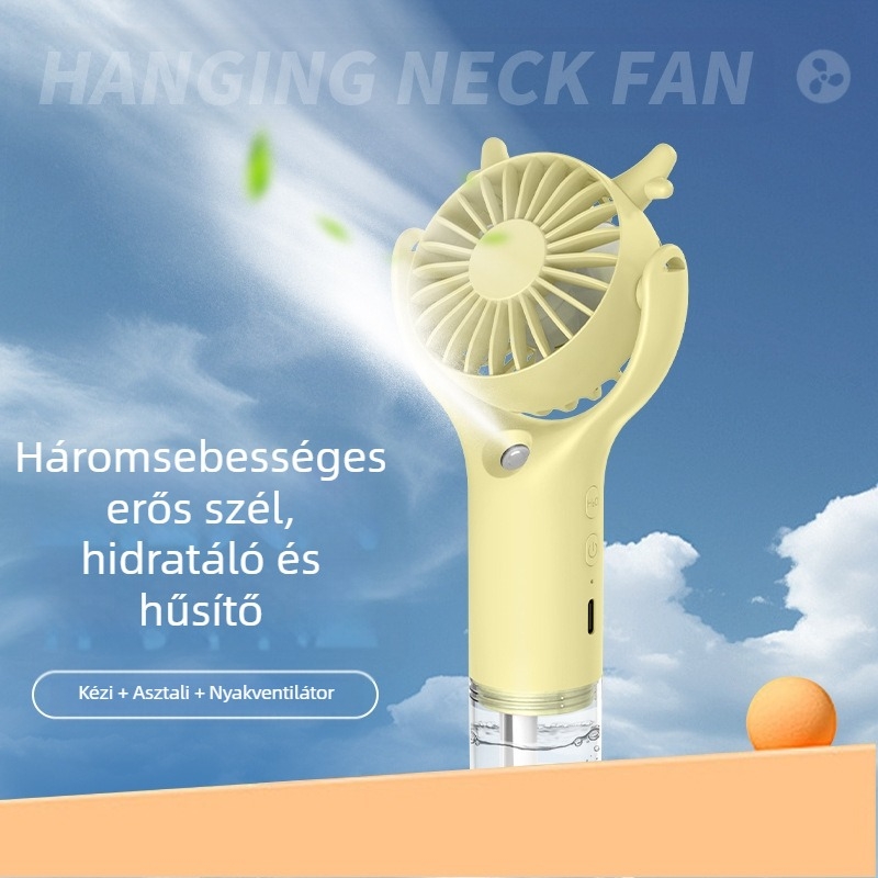 Határokon átnyúló új kézi permetező ventilátor mini hordozható nyakventilátor asztali némító nehéz köd ajándék nagykereskedelem
