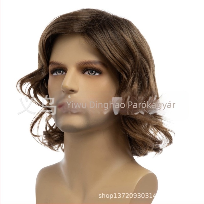 Független Állomás Külkereskedelmi Új Európai és Amerikai Férfi Paróka Részleges Barna Rövid Göndör Haj Bolyhos Természetes Göndör Férfi Haj Yiwu Raktár