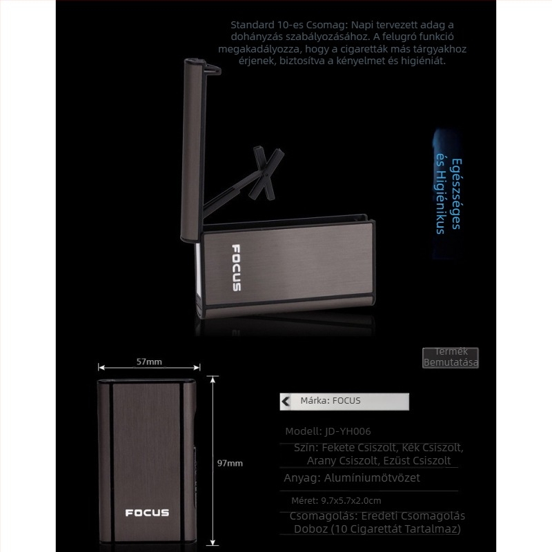 Focus Cigarette Box 10 db-os Durva Cigarette Box Automatikus Fújás Füst Ultra Vékony Alumínium Műanyag Cigarette Box Feliratozás
