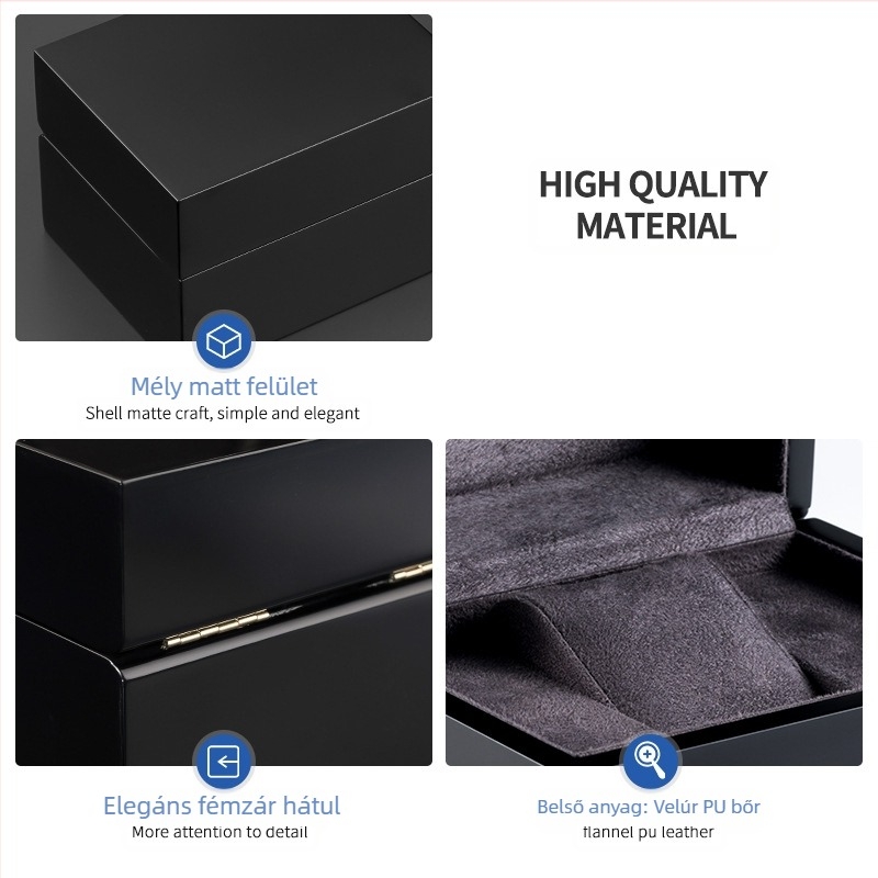 Matt fekete óradoboz, többszínű, csúcskategóriás fadoboz, egyetlen óradoboz, óra ajándékdoboz gyártó, nagykereskedelmi tárolás