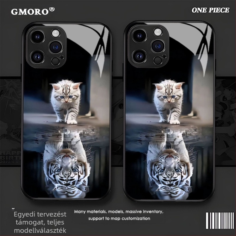Temu népszerű, macska-tigris mintás iPhone 17 telefontok, 15 perces üvegfóliával, IP12, kreatív, 13 perces, divatos, márka 11, új modell