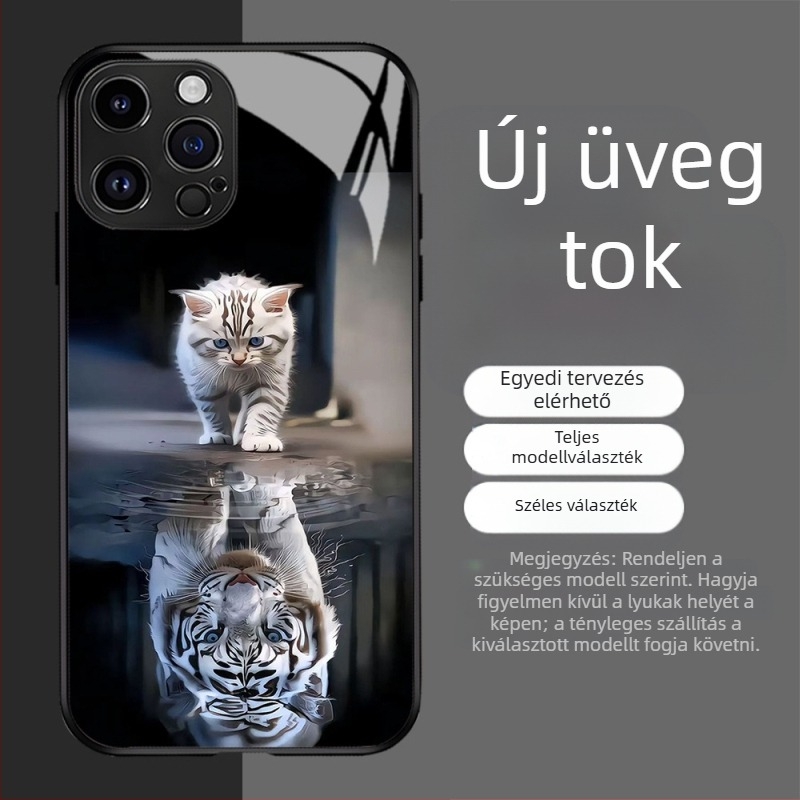 Temu népszerű, macska-tigris mintás iPhone 17 telefontok, 15 perces üvegfóliával, IP12, kreatív, 13 perces, divatos, márka 11, új modell