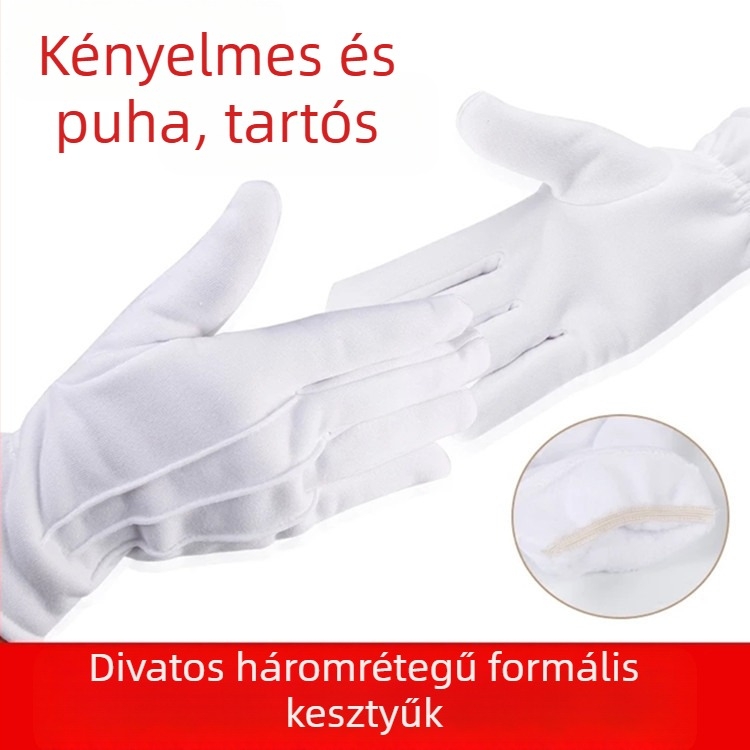 Téli, hárombordás bársonyból készült, bélelt fehér kesztyű, etikett, parádé, teljesítmény, szolgálat, védőkesztyű, csúszásgátló, meleg, hideg viseletre
